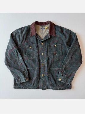 “RARE”Polo Ralph Lauren (Small)Paisley Gold-Button Canvas Chore Coat.